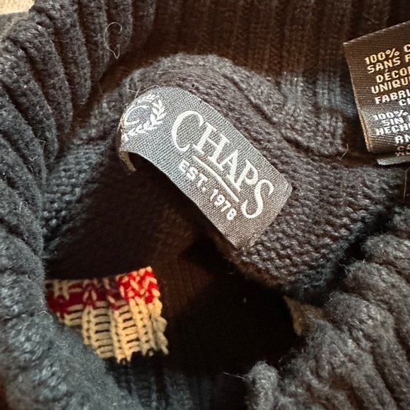 Chaps Sweater Mens Size L Black Snowflake Dear Pullover 1/4 Button Down - Picture 9 of 11